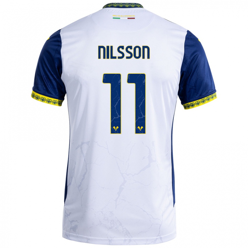 Enfant Maillot Sara Nilsson #11 Blanc Bleu Tenues Extérieur 2024/25 T-Shirt Belgique