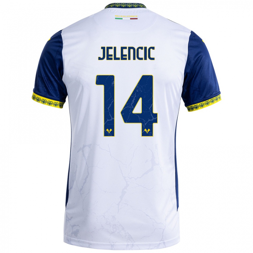 Enfant Maillot Ana Jelencic #14 Blanc Bleu Tenues Extérieur 2024/25 T-Shirt Belgique