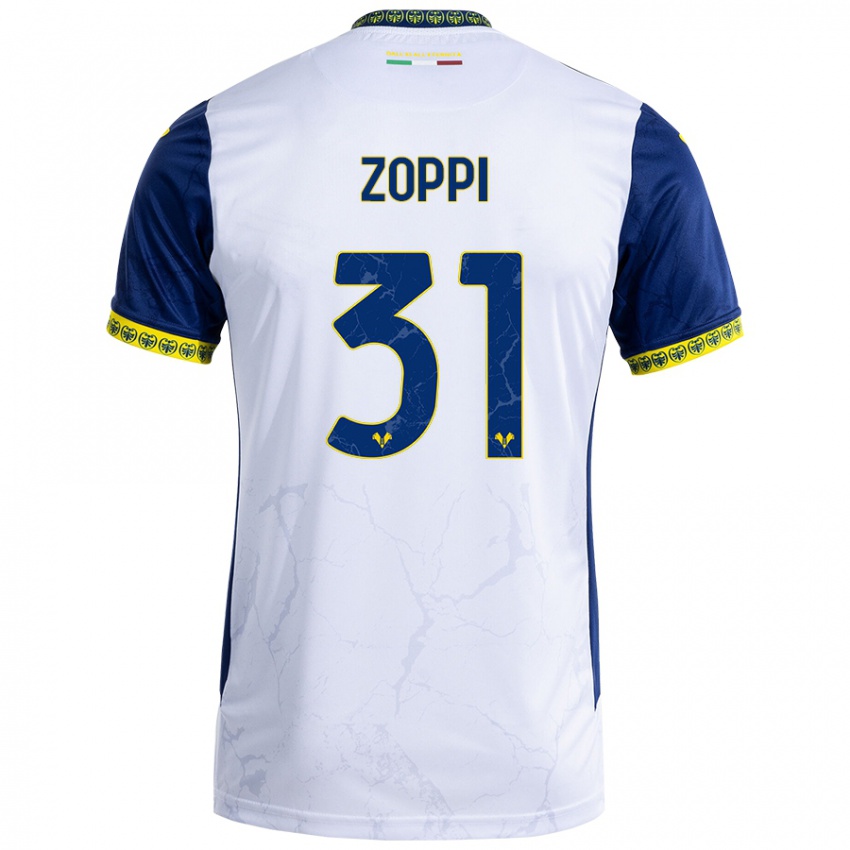 Enfant Maillot Sofia Zoppi #31 Blanc Bleu Tenues Extérieur 2024/25 T-Shirt Belgique