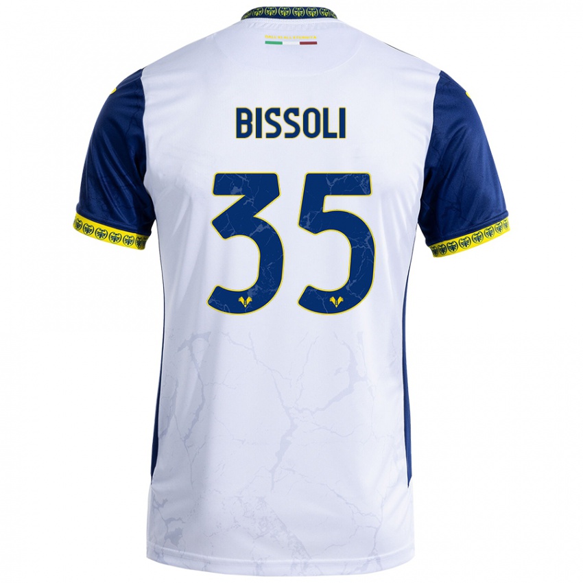 Enfant Maillot Noemí Bissoli #35 Blanc Bleu Tenues Extérieur 2024/25 T-Shirt Belgique