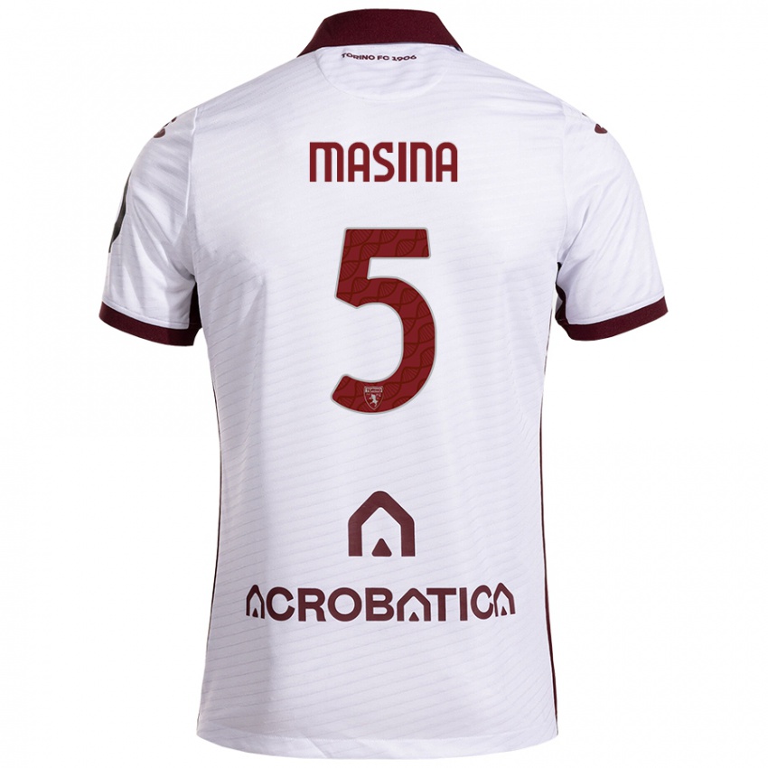 Enfant Maillot Adam Masina #5 Blanc Marron Tenues Extérieur 2024/25 T-Shirt Belgique