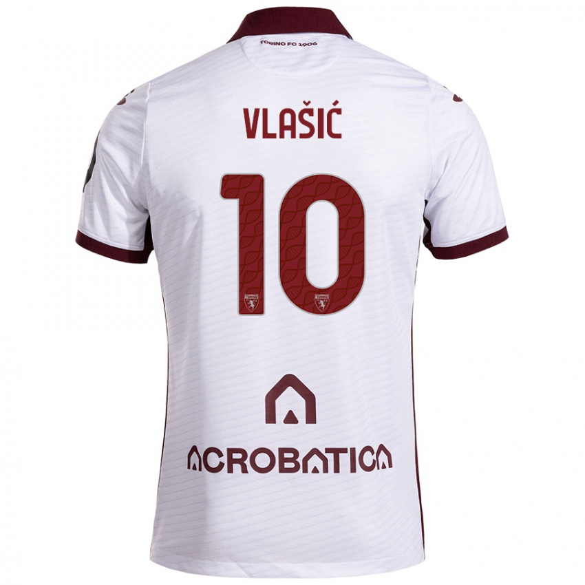 Kinder Nikola Vlašić #10 Weiß Kastanienbraun Auswärtstrikot Trikot 2024/25 T-Shirt Belgien