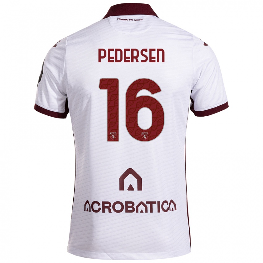 Enfant Maillot Marcus Pedersen #16 Blanc Marron Tenues Extérieur 2024/25 T-Shirt Belgique