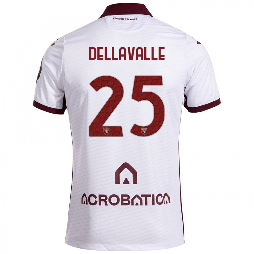 Kinder Alessandro Dellavalle #25 Weiß Kastanienbraun Auswärtstrikot Trikot 2024/25 T-Shirt Belgien