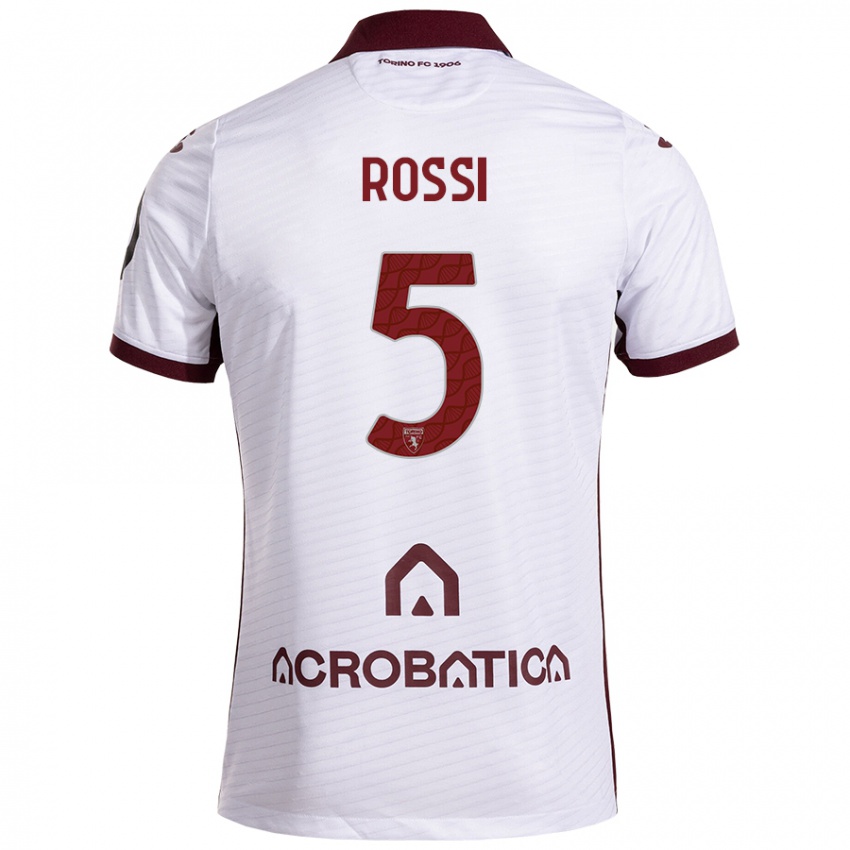 Enfant Maillot Simone Rossi #5 Blanc Marron Tenues Extérieur 2024/25 T-Shirt Belgique