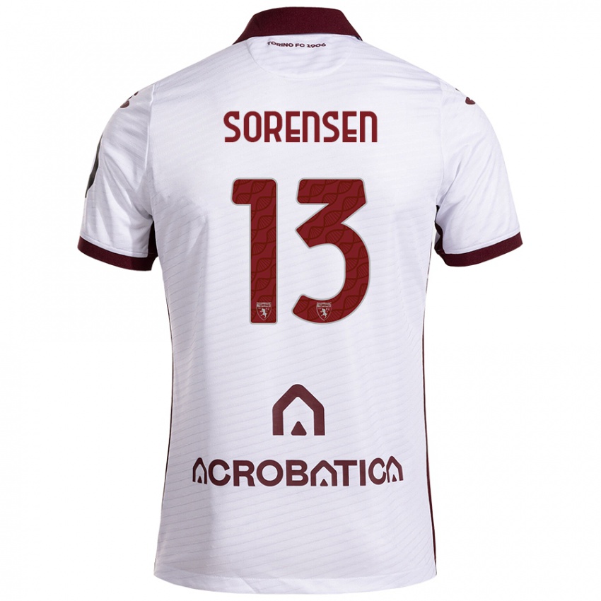 Enfant Maillot Ben Sørensen #13 Blanc Marron Tenues Extérieur 2024/25 T-Shirt Belgique