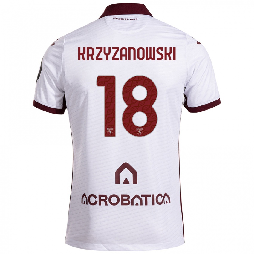 Enfant Maillot Jakub Krzyzanowski #18 Blanc Marron Tenues Extérieur 2024/25 T-Shirt Belgique