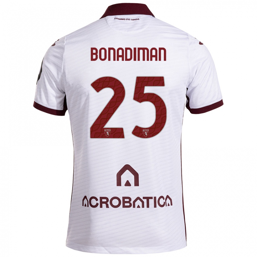 Enfant Maillot Matteo Bonadiman #25 Blanc Marron Tenues Extérieur 2024/25 T-Shirt Belgique