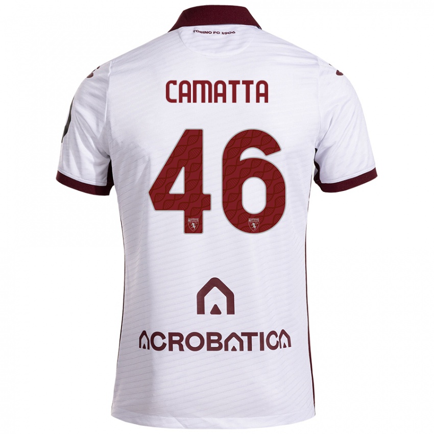 Enfant Maillot Alessandro Camatta #46 Blanc Marron Tenues Extérieur 2024/25 T-Shirt Belgique