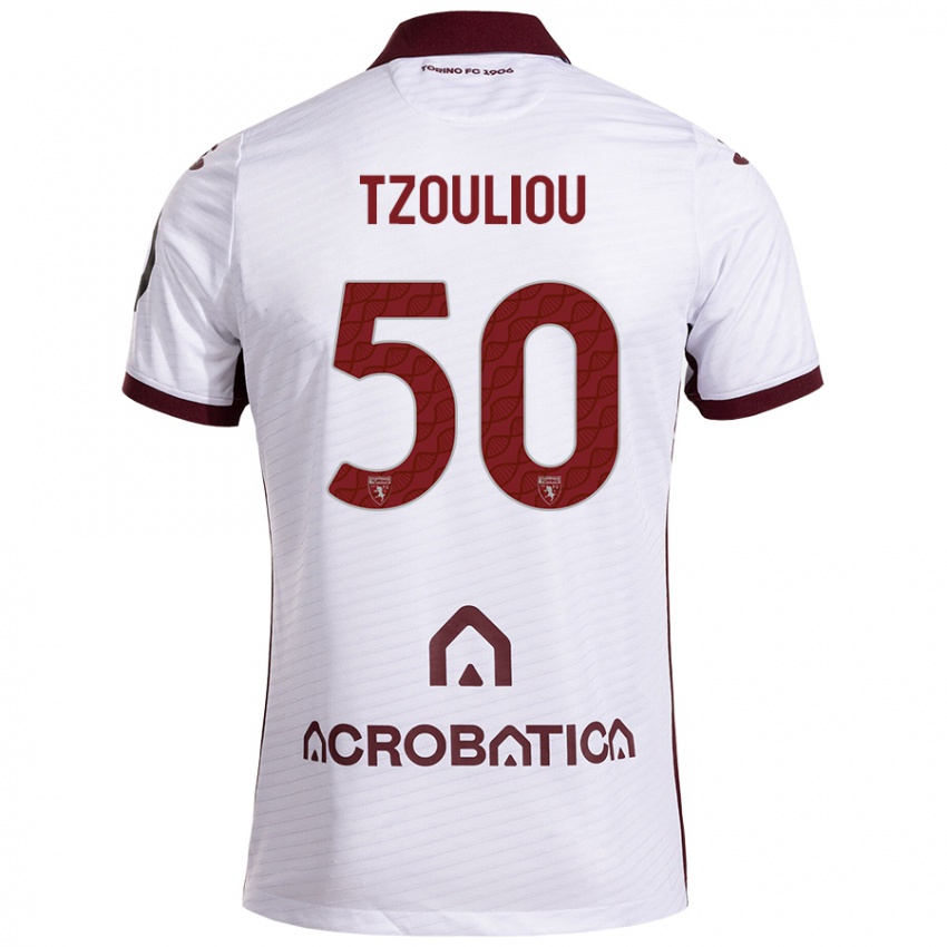 Enfant Maillot Dimitrianos Tzouliou #50 Blanc Marron Tenues Extérieur 2024/25 T-Shirt Belgique