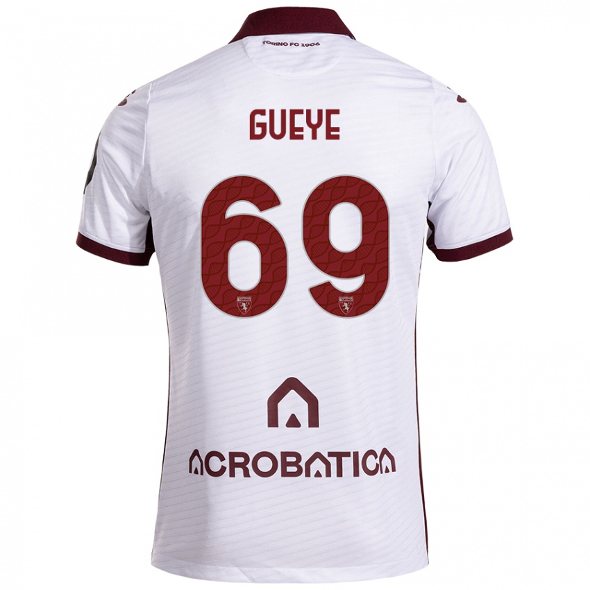 Enfant Maillot Ousmane Gueye #69 Blanc Marron Tenues Extérieur 2024/25 T-Shirt Belgique