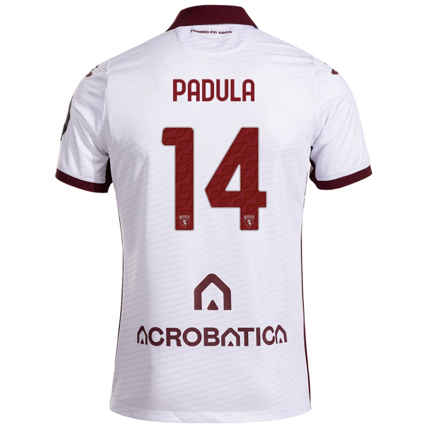 Enfant Maillot Cristian Padula #14 Blanc Marron Tenues Extérieur 2024/25 T-Shirt Belgique