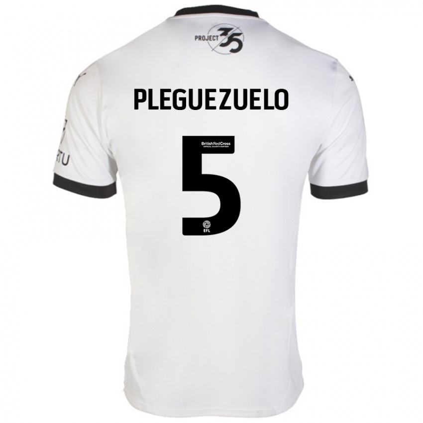 Kinder Julio Pleguezuelo #5 Weiß Schwarz Auswärtstrikot Trikot 2024/25 T-Shirt Belgien