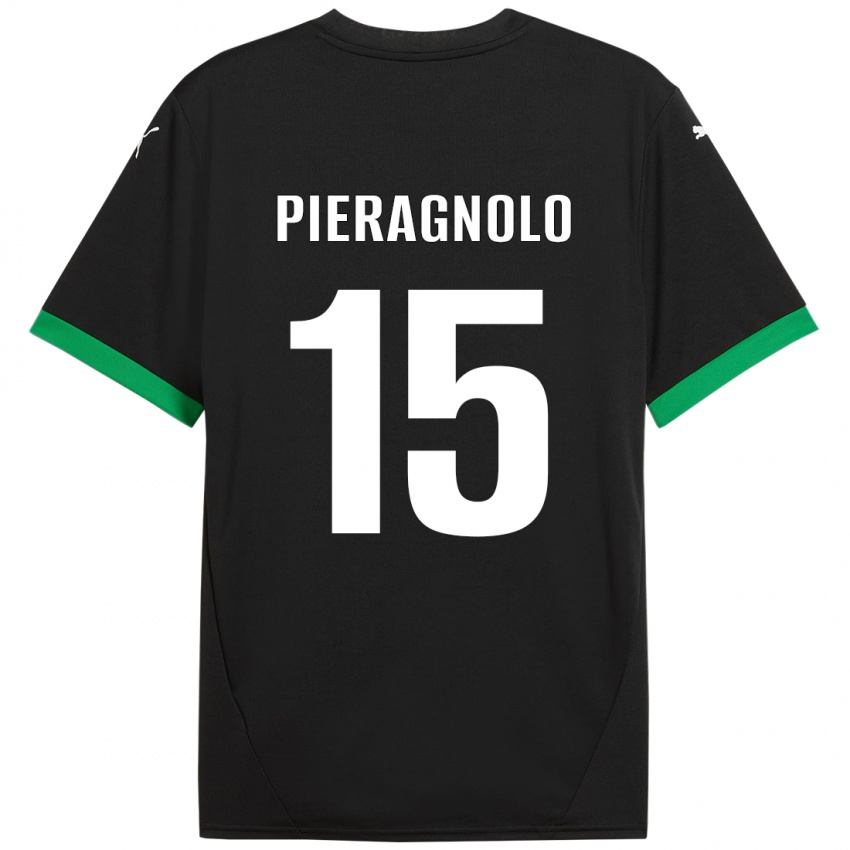 Homme Maillot Edoardo Pieragnolo #15 Noir Vert Foncé Tenues Domicile 2024/25 T-Shirt Belgique