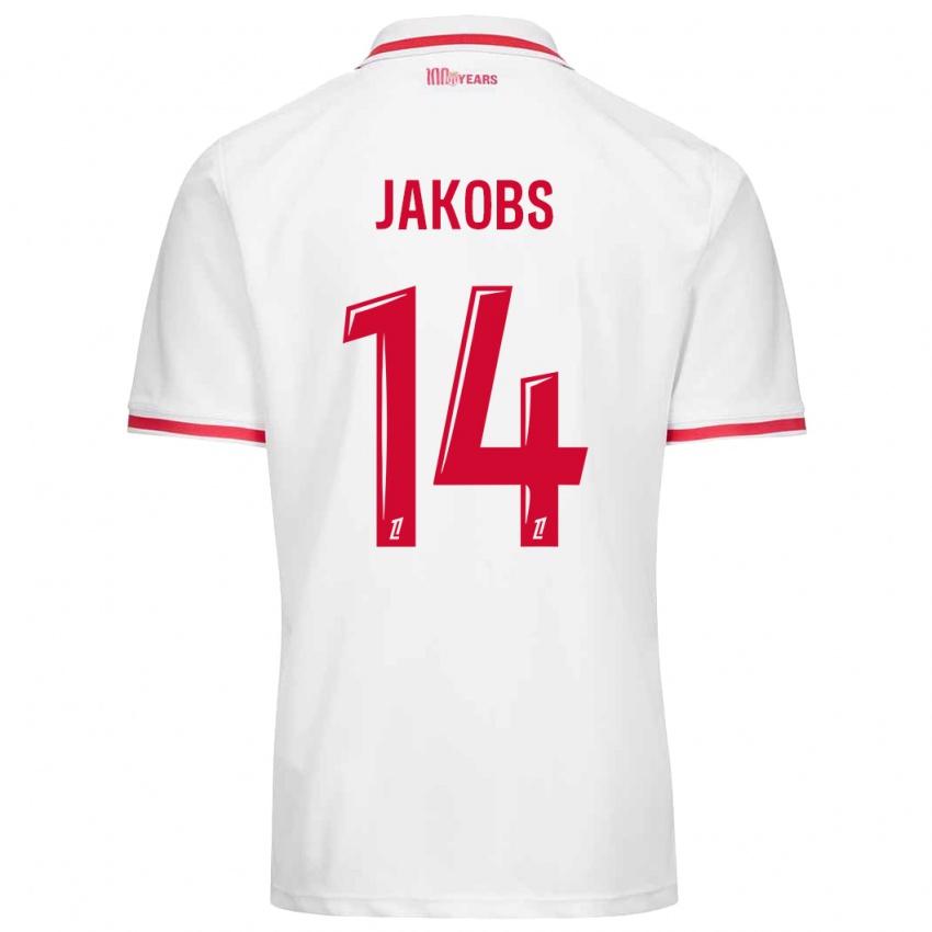 Homme Maillot Ismail Jakobs #14 Blanc Rouge Tenues Domicile 2024/25 T-Shirt Belgique