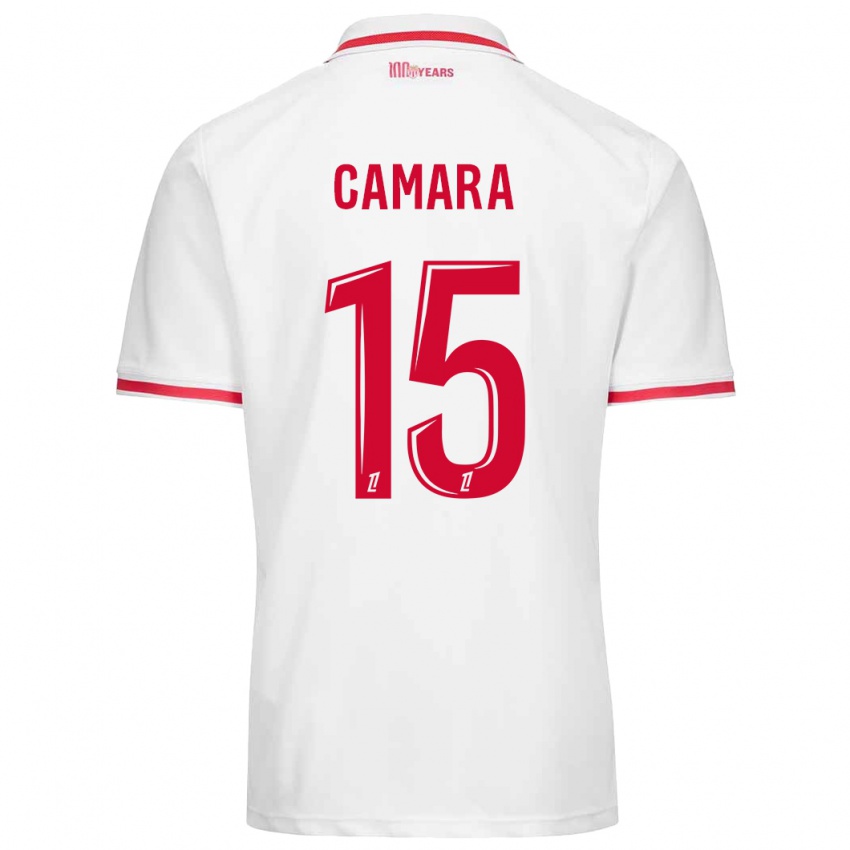 Homme Maillot Lamine Camara #15 Blanc Rouge Tenues Domicile 2024/25 T-Shirt Belgique