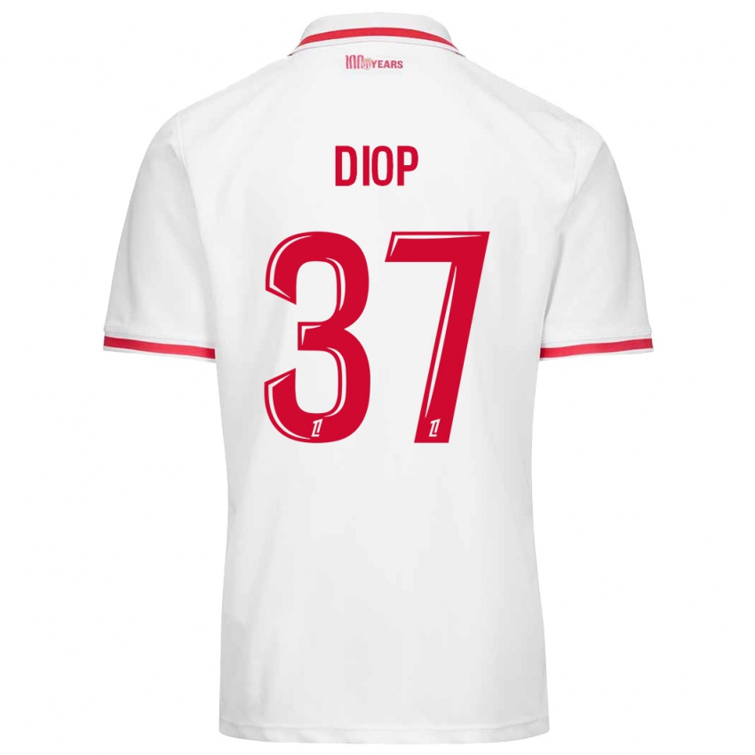 Homme Maillot Edan Diop #37 Blanc Rouge Tenues Domicile 2024/25 T-Shirt Belgique