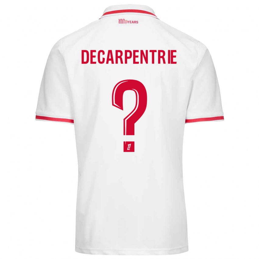 Homme Maillot Valentin Decarpentrie #0 Blanc Rouge Tenues Domicile 2024/25 T-Shirt Belgique