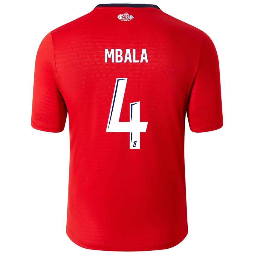 Homme Maillot Olivia Mbala #4 Rouge Blanc Tenues Domicile 2024/25 T-Shirt Belgique