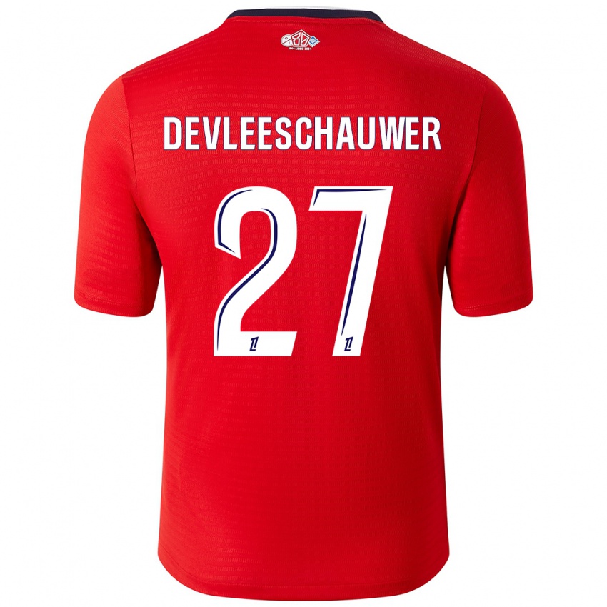 Homme Maillot Gwenaëlle Devleeschauwer #27 Rouge Blanc Tenues Domicile 2024/25 T-Shirt Belgique