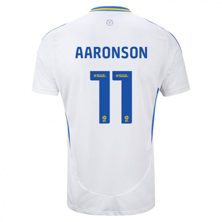 Heren Brenden Aaronson #11 Wit Blauw Thuisshirt Thuistenue 2024/25 T-Shirt België