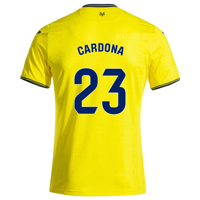 Homme Maillot Sergi Cardona #23 Jaune Noir Tenues Domicile 2024/25 T-Shirt Belgique