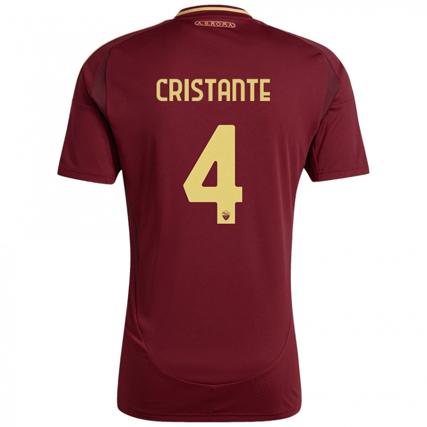 Homme Maillot Bryan Cristante #4 Rouge Brun Or Tenues Domicile 2024/25 T-Shirt Belgique