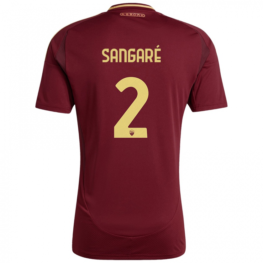 Homme Maillot Buba Sangaré #2 Rouge Brun Or Tenues Domicile 2024/25 T-Shirt Belgique