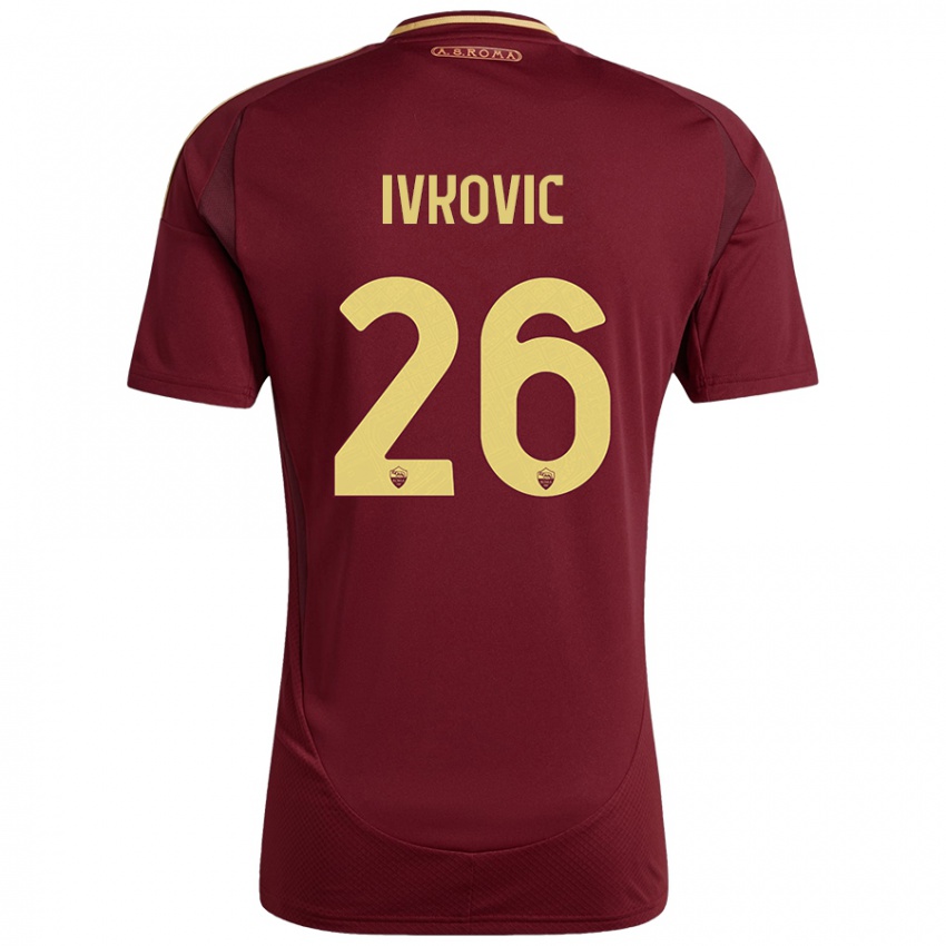 Homme Maillot Mate Ivkovic #26 Rouge Brun Or Tenues Domicile 2024/25 T-Shirt Belgique