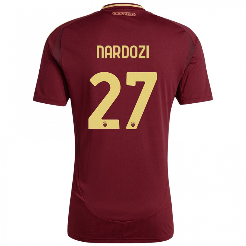 Homme Maillot Manuel Nardozi #27 Rouge Brun Or Tenues Domicile 2024/25 T-Shirt Belgique