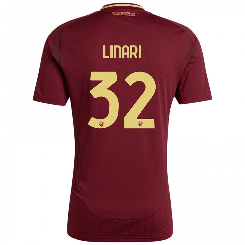 Heren Elena Linari #32 Rood Bruin Goud Thuisshirt Thuistenue 2024/25 T-Shirt België