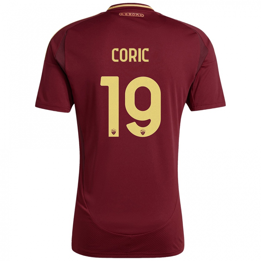 Homme Maillot Ante Coric #19 Rouge Brun Or Tenues Domicile 2024/25 T-Shirt Belgique