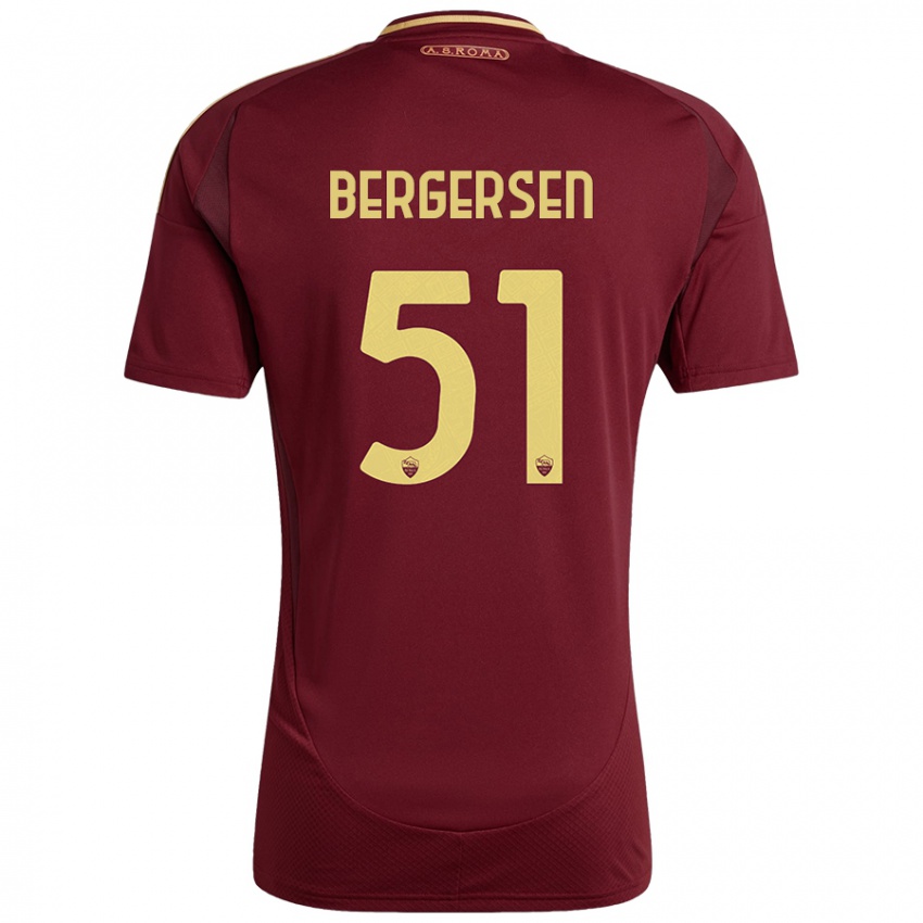 Homme Maillot Mina Bergersen #51 Rouge Brun Or Tenues Domicile 2024/25 T-Shirt Belgique