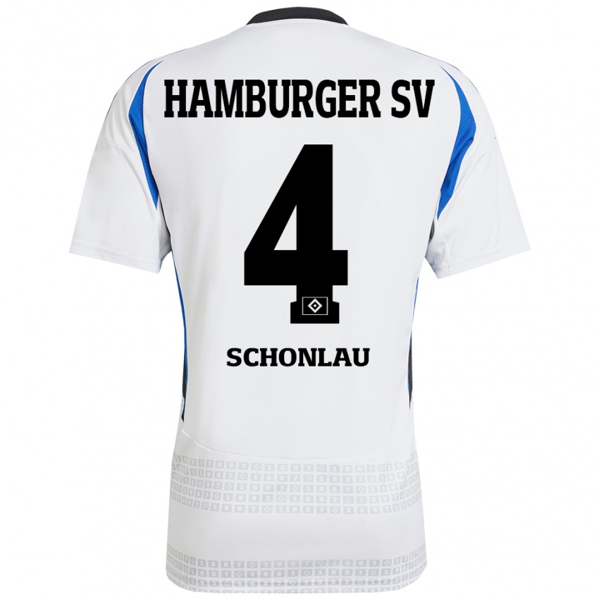 Homme Maillot Sebastian Schonlau #4 Blanc Bleu Tenues Domicile 2024/25 T-Shirt Belgique