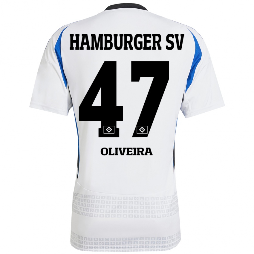 Homme Maillot Nicolas Oliveira #47 Blanc Bleu Tenues Domicile 2024/25 T-Shirt Belgique