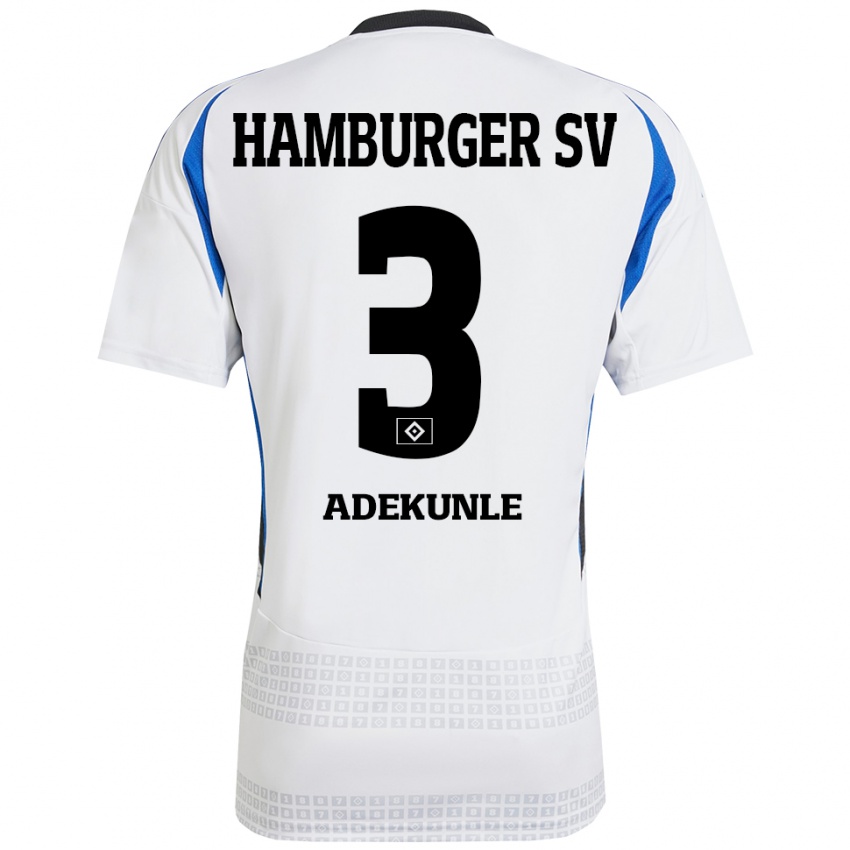 Homme Maillot Noah Adekunle #3 Blanc Bleu Tenues Domicile 2024/25 T-Shirt Belgique