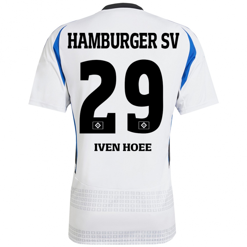 Homme Maillot Lennart Iven Hoee #29 Blanc Bleu Tenues Domicile 2024/25 T-Shirt Belgique