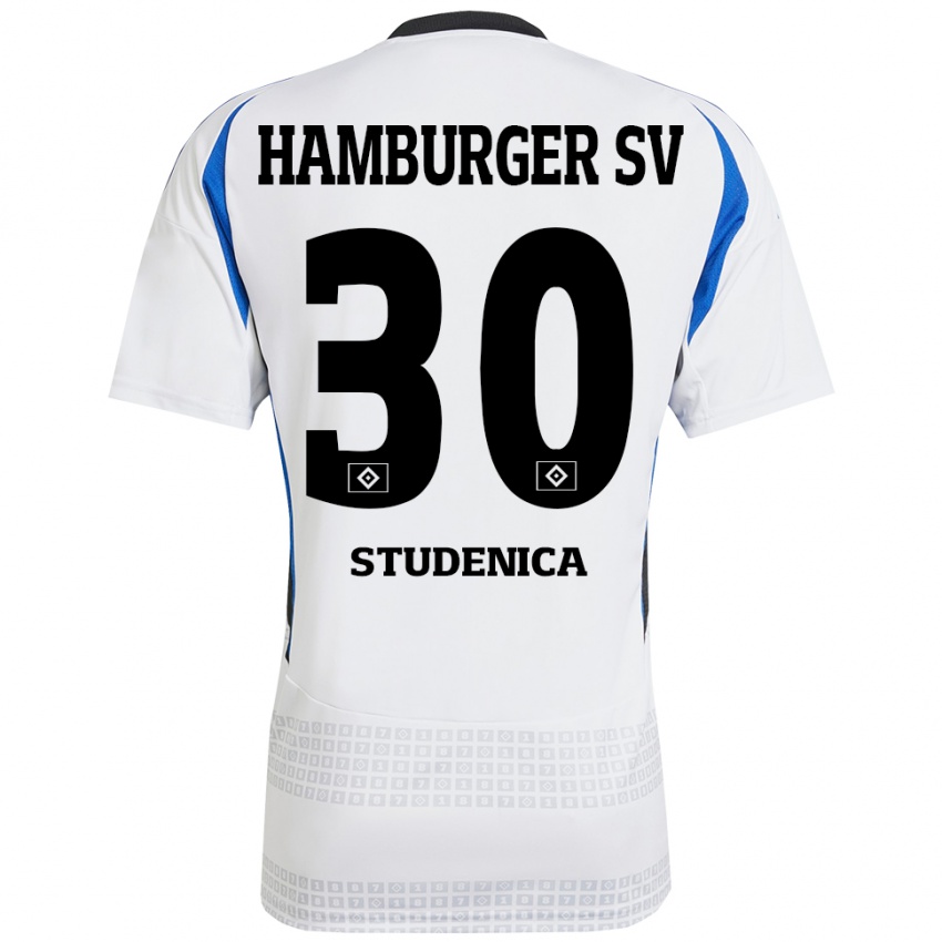 Homme Maillot Aron Studenica #30 Blanc Bleu Tenues Domicile 2024/25 T-Shirt Belgique