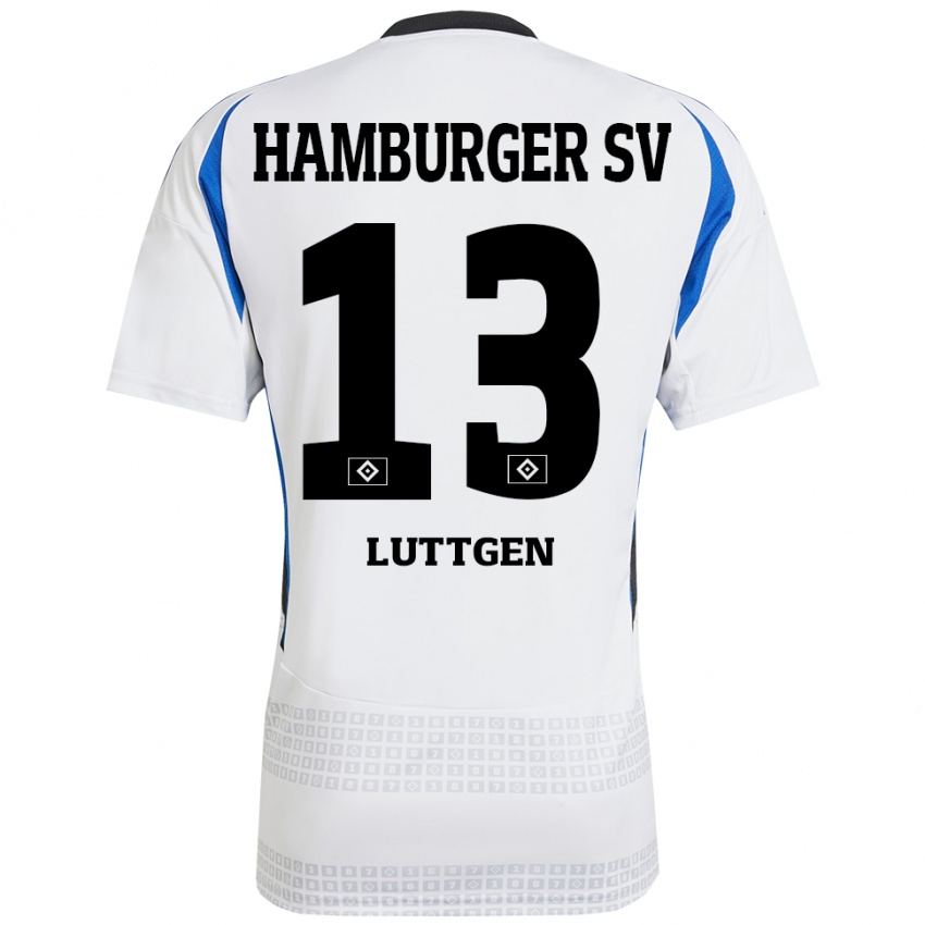 Heren Lasse Lüttgen #13 Wit Blauw Thuisshirt Thuistenue 2024/25 T-Shirt België