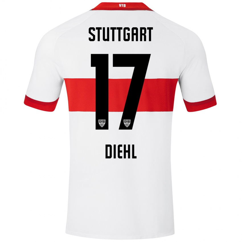 Heren Justin Diehl #17 Wit Rood Thuisshirt Thuistenue 2024/25 T-Shirt België