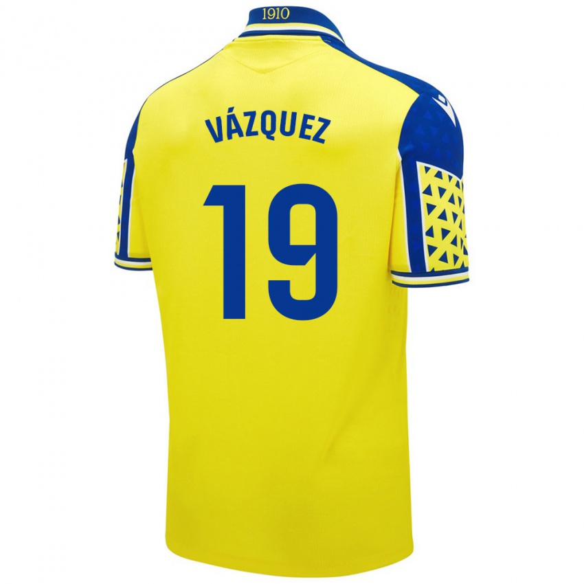 Homme Maillot Borja Vázquez #19 Jaune Bleu Tenues Domicile 2024/25 T-Shirt Belgique