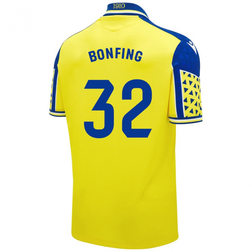 Homme Maillot Boubacar Bonfing #32 Jaune Bleu Tenues Domicile 2024/25 T-Shirt Belgique