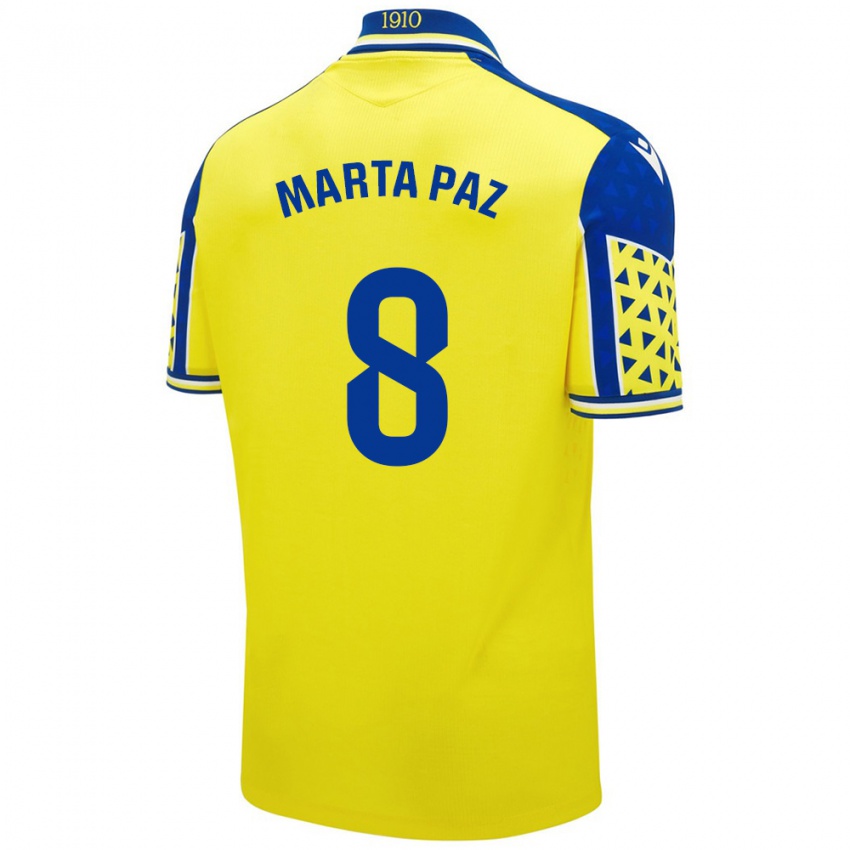 Homme Maillot Marta Milagros Paz Cruz #8 Jaune Bleu Tenues Domicile 2024/25 T-Shirt Belgique