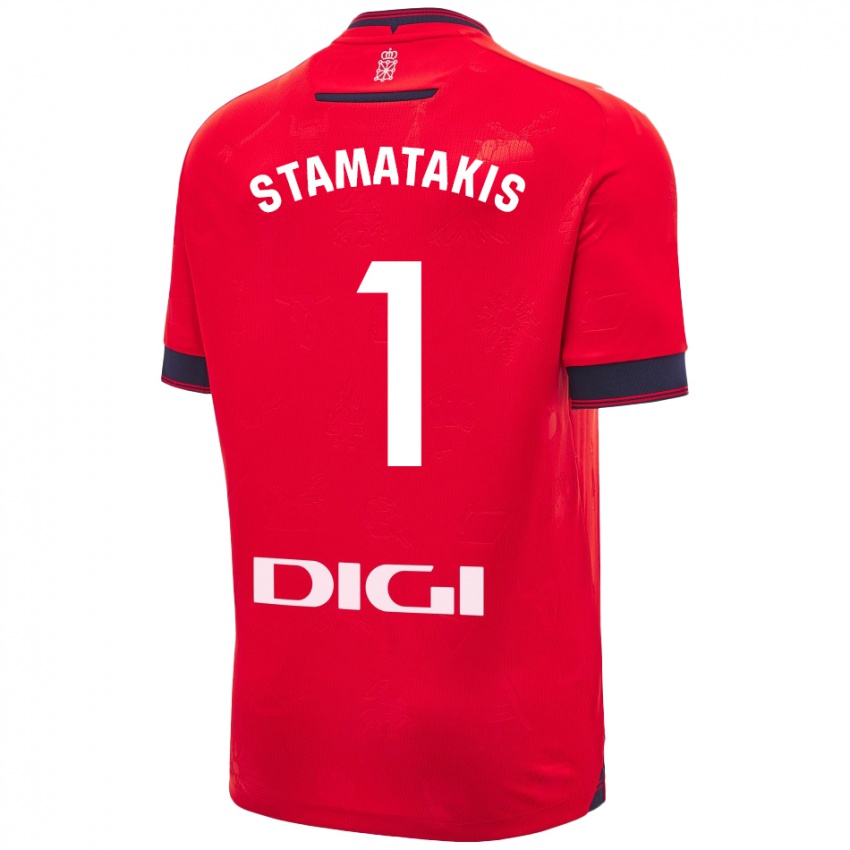 Homme Maillot Dimitrios Stamatakis #1 Rouge Blanc Tenues Domicile 2024/25 T-Shirt Belgique