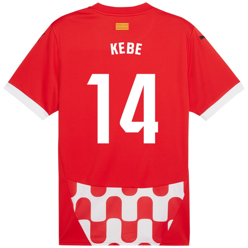 Homme Maillot Moussa Kébé #14 Rouge Blanc Tenues Domicile 2024/25 T-Shirt Belgique