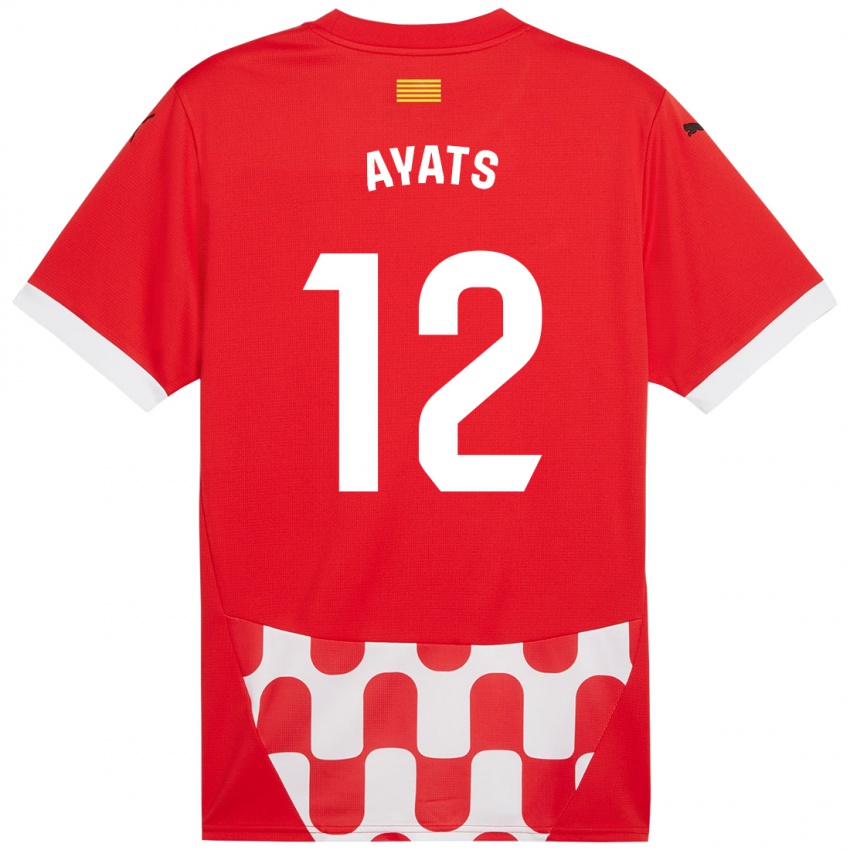 Homme Maillot Mònica Ayats #12 Rouge Blanc Tenues Domicile 2024/25 T-Shirt Belgique