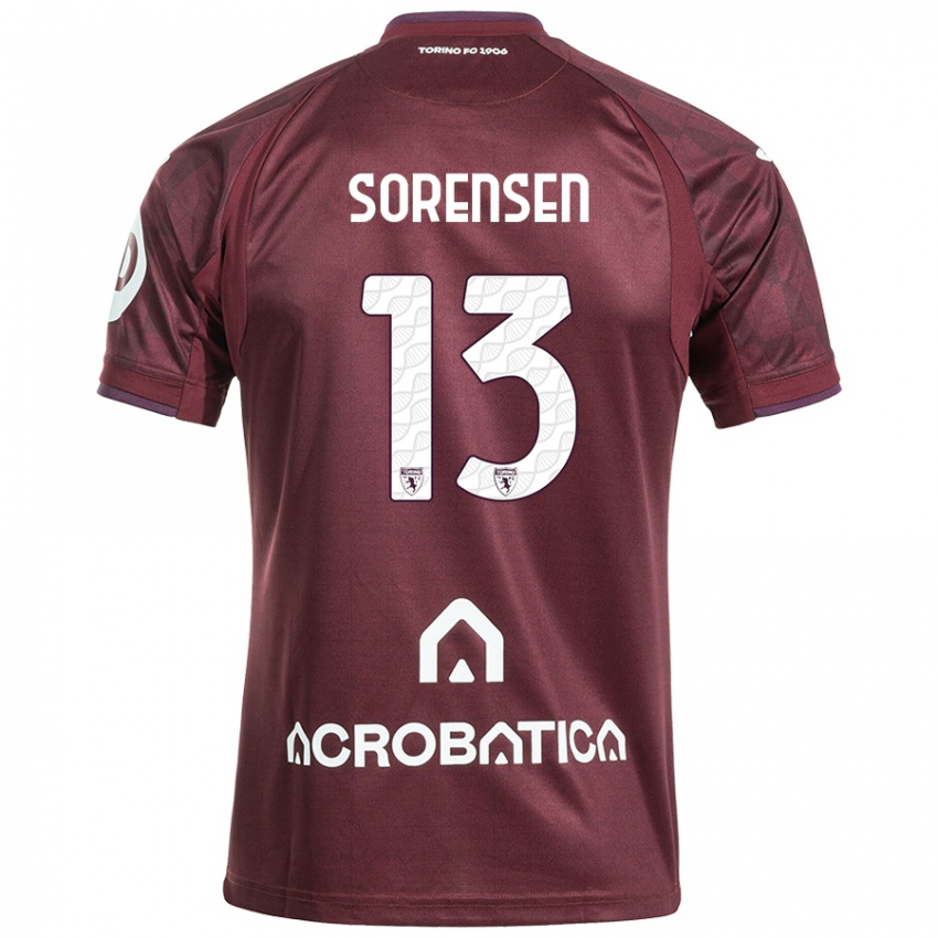 Homme Maillot Ben Sørensen #13 Bordeaux Blanc Tenues Domicile 2024/25 T-Shirt Belgique