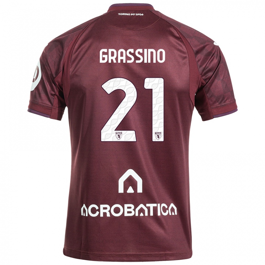 Homme Maillot Giulia Grassino #21 Bordeaux Blanc Tenues Domicile 2024/25 T-Shirt Belgique