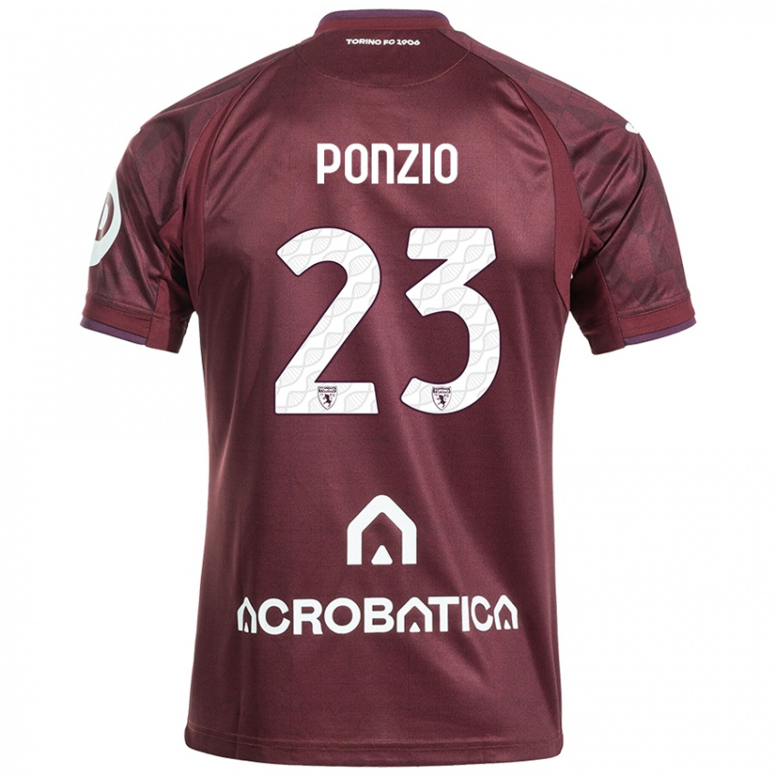 Homme Maillot Erika Ponzio #23 Bordeaux Blanc Tenues Domicile 2024/25 T-Shirt Belgique