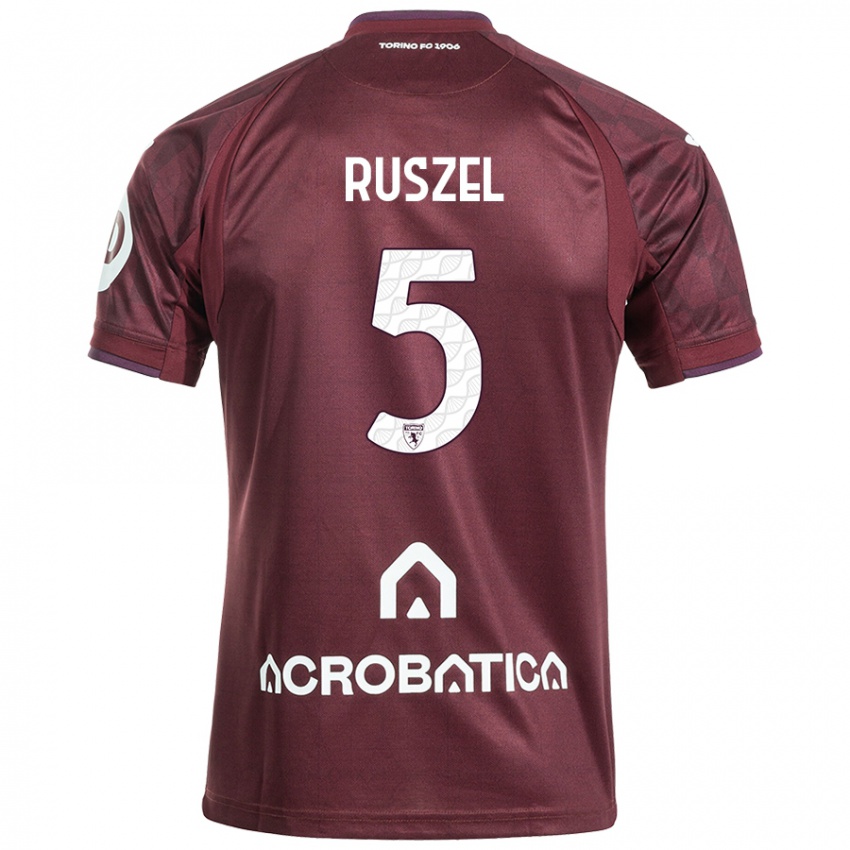 Homme Maillot Marcel Ruszel #5 Bordeaux Blanc Tenues Domicile 2024/25 T-Shirt Belgique